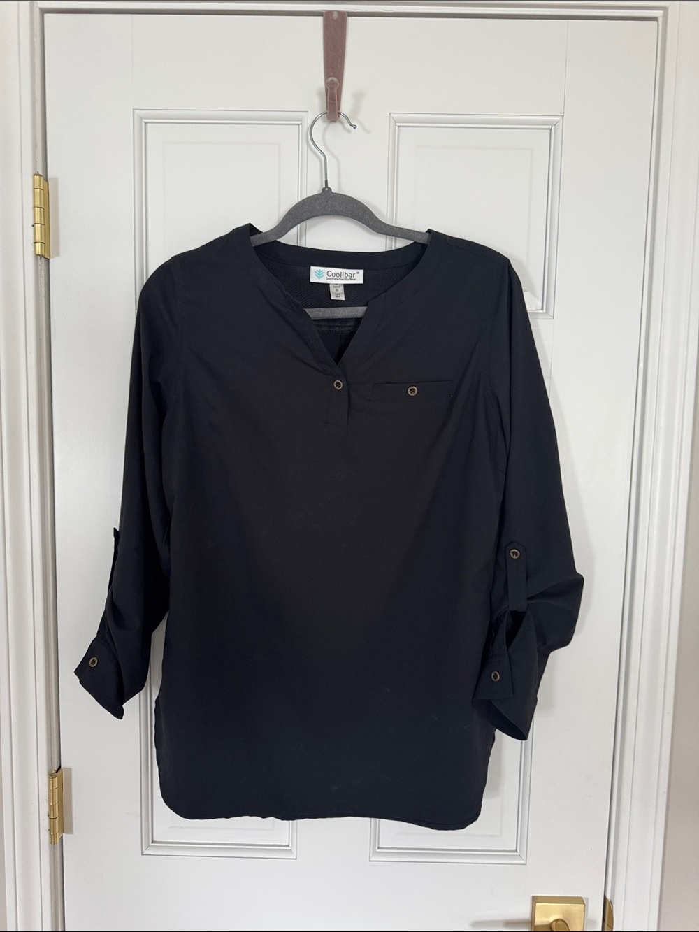 Coolibar Woman’s Black Long-Sleeve Casual Button-Down Shirt UPF 50 fabric